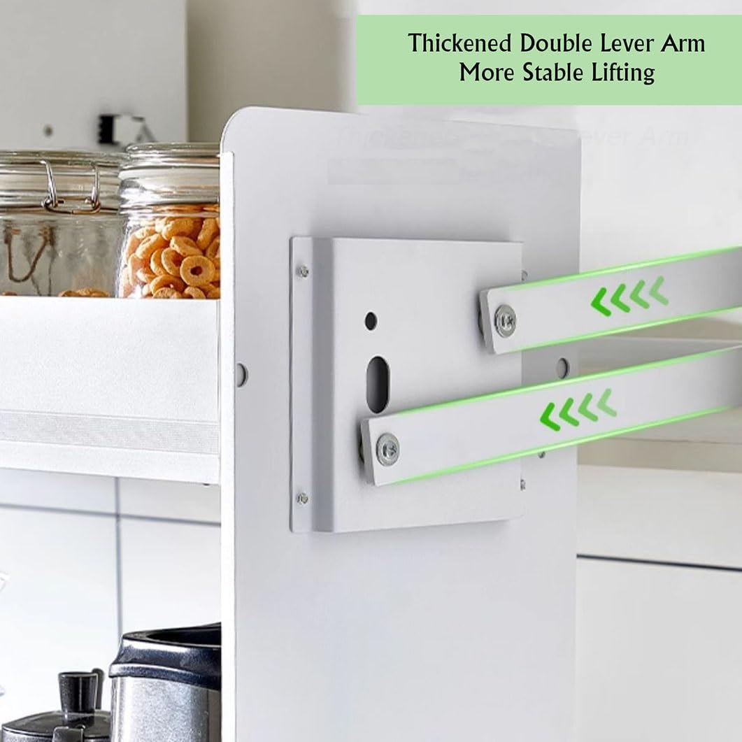 Pull Down Cabinet Organizer with Handle - Space-Saving Drop Sliding Shelf for Cabinets with Lift-Up & Turn-Open Doors (605-645mm) - Maximize Storage Efficiency!