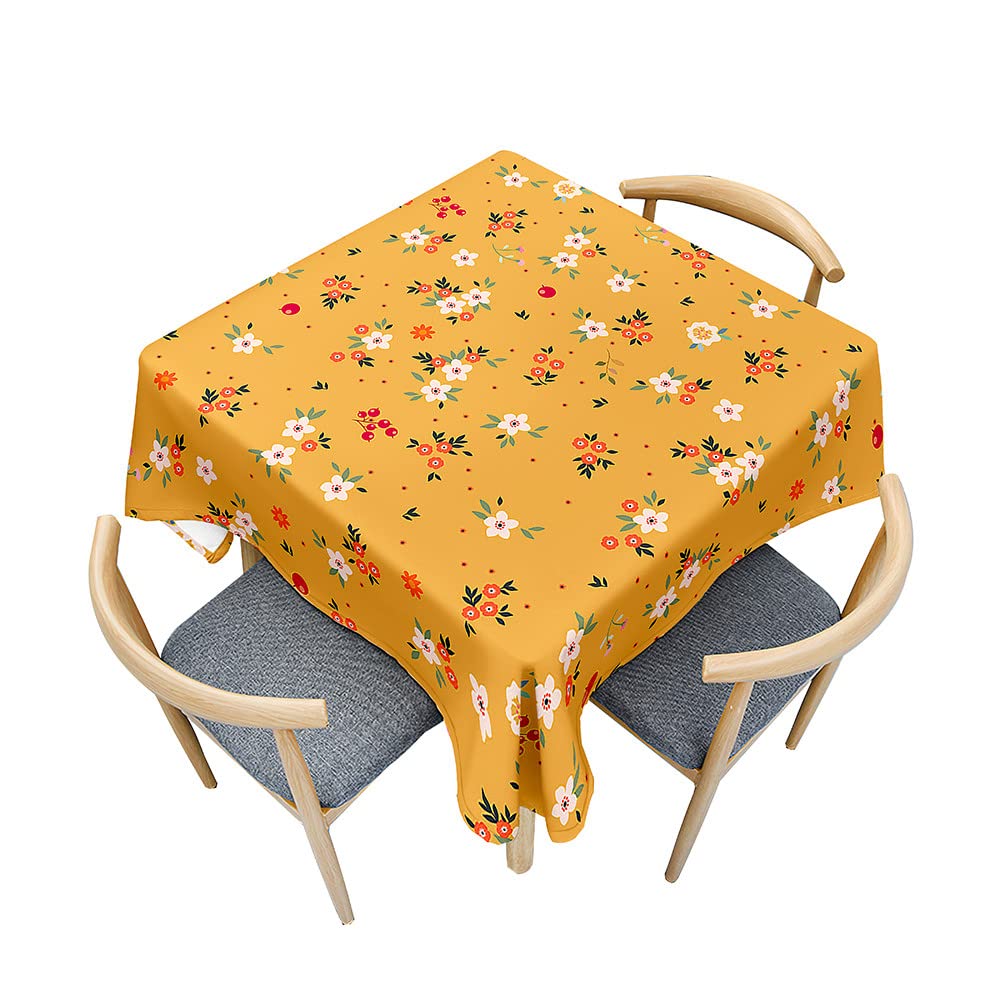 Treer Floral Print Table Cloth, Square Tablecloths Wipeable Splash Proof Tablecloth Table Cloths for Kitchen Decoration Outdoor Picnic (Yellow,60x60cm)