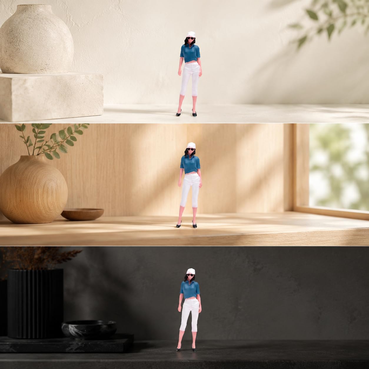 harayaa Figura Mujer en Miniatura con Gorra Blanca Cabello Oscuro y Zapatos Tacón para coración Escritorios Acuada para Exhibición en Maquetas y Arreglos, Mujer de Moda con Gorra, Escala 1/24