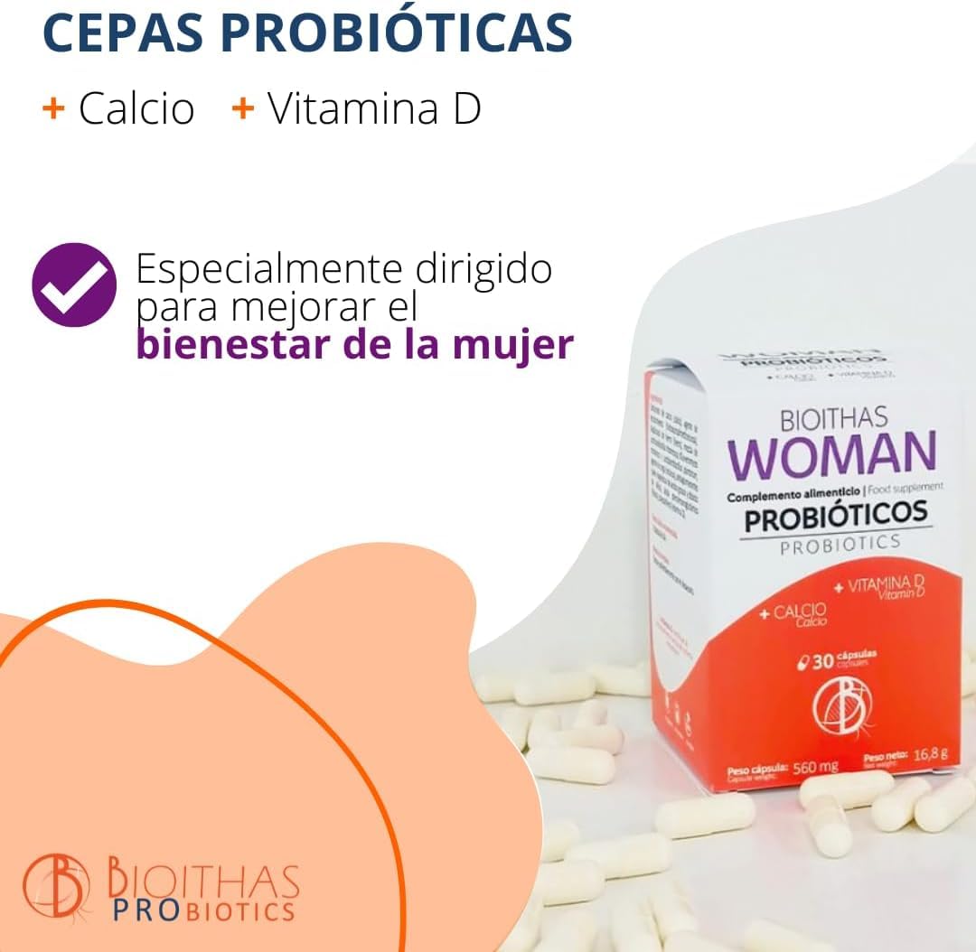WOMAN - Protector Íntimo Mujer, Probióticos para Equilibrio y Bienestar de la Flora Vaginal [Vaginosis Bacteriana - Candida] Hierro, Calcio, Ácido Fólico y Vitamina D. 90 Cápsulas