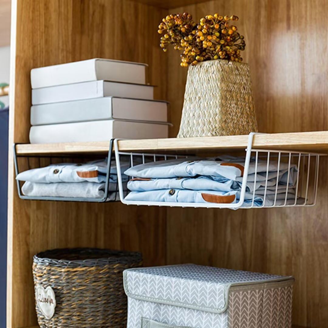 Hovoto Hangmand, kastmand om op te hangen, 2 stuks onderrek, opbergmand, hangmand, metaal, hangende mand voor keuken, eetkamer, bureau, boekenkast, wit