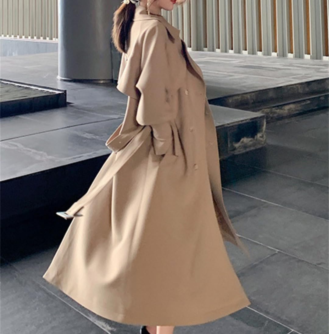 Solido Patchwork Trench Cappotto Maniche Lunghe Doppiopetto Cintura A Vita Alta Cappotti Femminile
