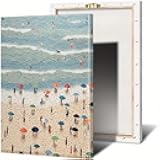 ALMLZL Blue Sea Beach Canvas Wall Art Beach Waves and Swimming People on Vacation Wall Art Abstract Ocean Waves Seascape Coastal Picture Modern Minimalist Kids Room Decoration-12x16inch/30x40cm