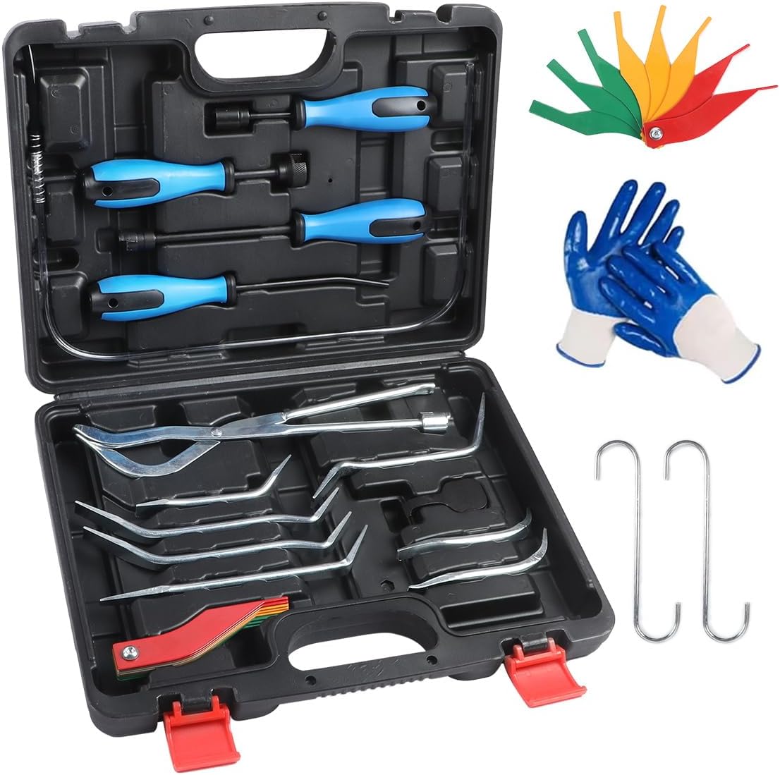 Drum Brake Tool Kit 18PCS Drum Brake Tools Labor-saving Brake Spring Pliers Anti-rust Brake Spring Installer Remover Compressor Brake Adjustment Spoon Brake Pad Gauge Measuring Tool Brake Bleeder Hose