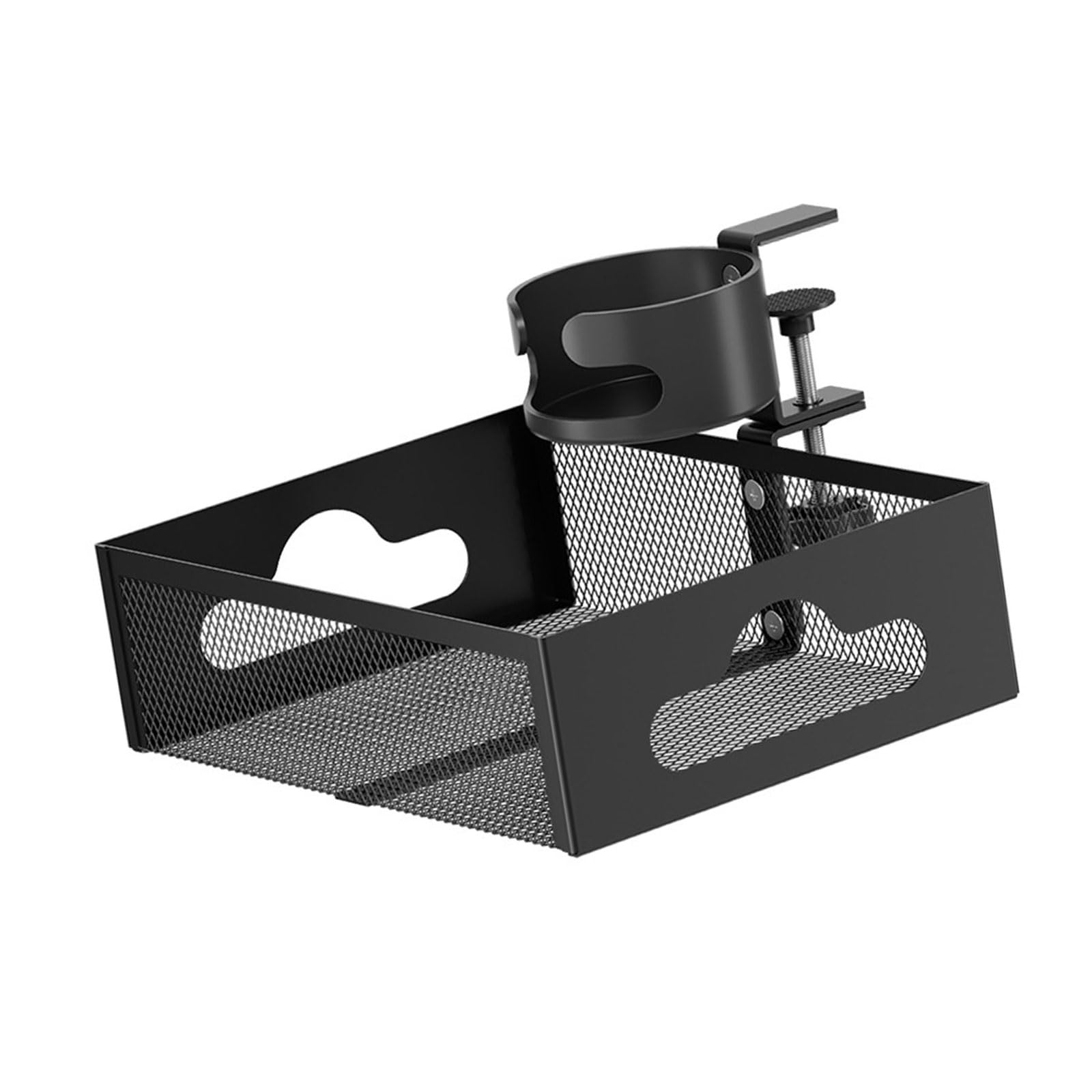 Qusinfc Space Saving Desk Accessory Adhesive Cup Tray with Cord Management Function Carbon Steel Materials Strong Adhesive Cup Holder Mount