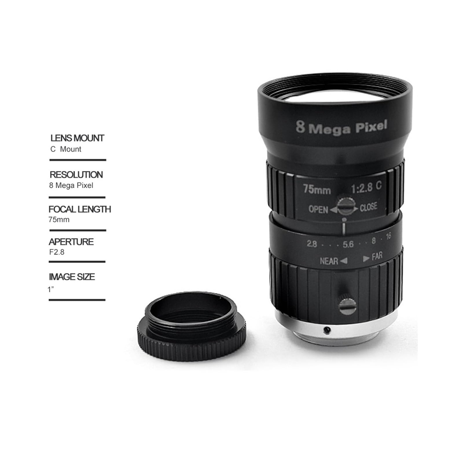 Obiettivo CCTV HD 8MP 75mm C Mount Manuale Iris Manuale Apertura F2.8 1 "Immagine Formate Telecamera di sicurezza Obiettivo industriale - Regolabile