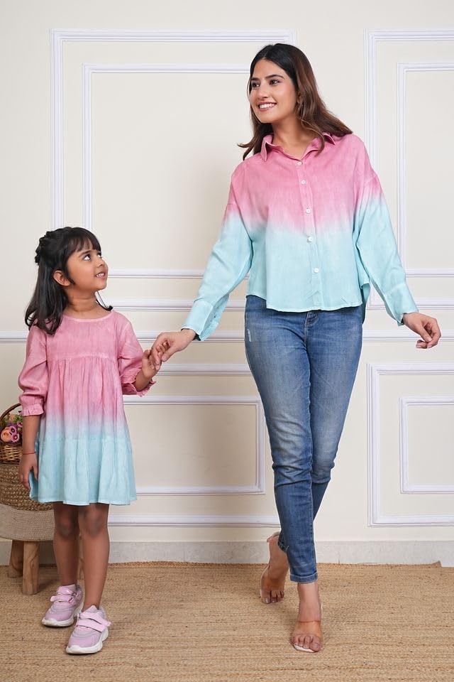 Image of Maaesa Women & Girls Mother Daughter Matching Shirt Combo || Rayon Tie-Dyed Shirt || Full Sleeve || Casual Wear || Family Twinning Outfit