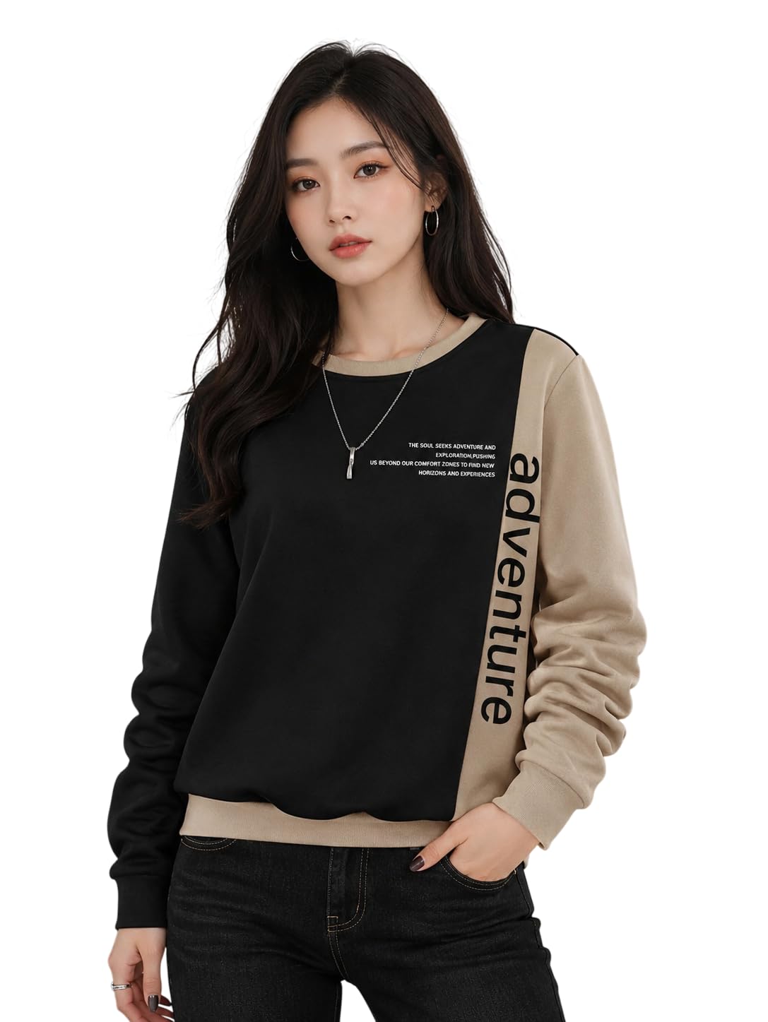 Women's Oversized Graphic Printed Fleece Sweatshirt | Round Neck | Full Sleeve | Casual Pullover Sweatshirt for Winter-picture-13