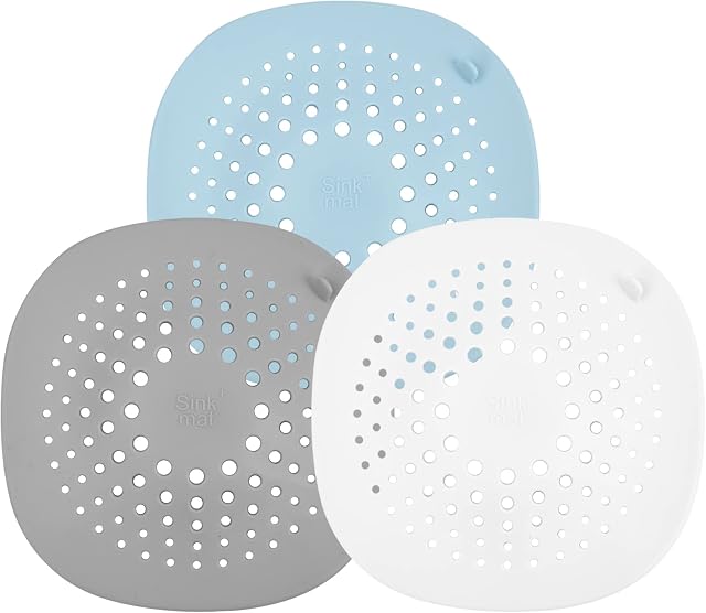 suchkawe 3 PCS Shower Drain Covers with Sucker, Silicone Tube Drain Hair Catcher Stopper Rubber Foldable Sink Filter Drain Strainer for Home Bathroom Bathtub Kitchen(White, Gray, Blue)