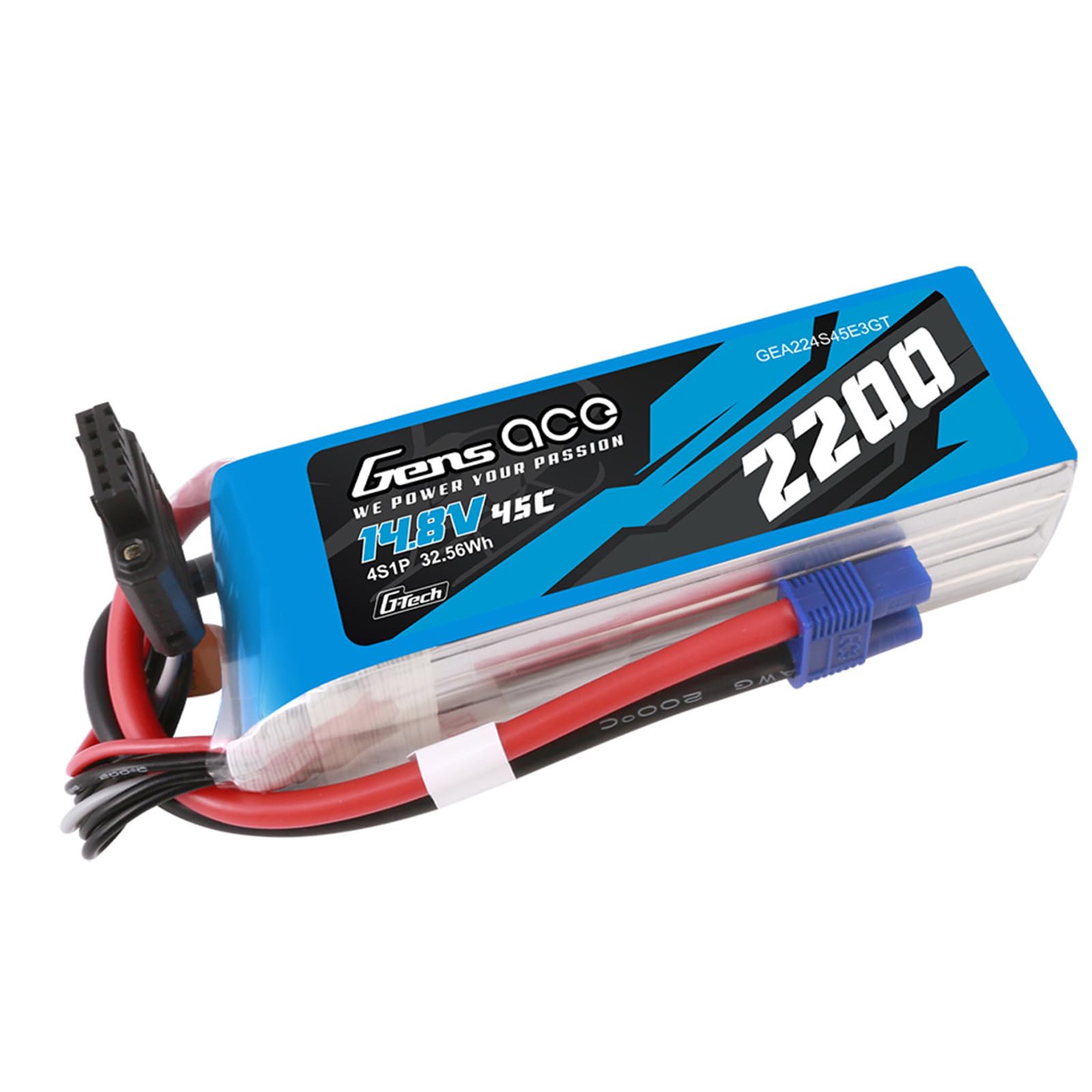 Gens ace G-Tech 2200mAh 45C 14.8V 4S Lipo Battery with EC3 Plug