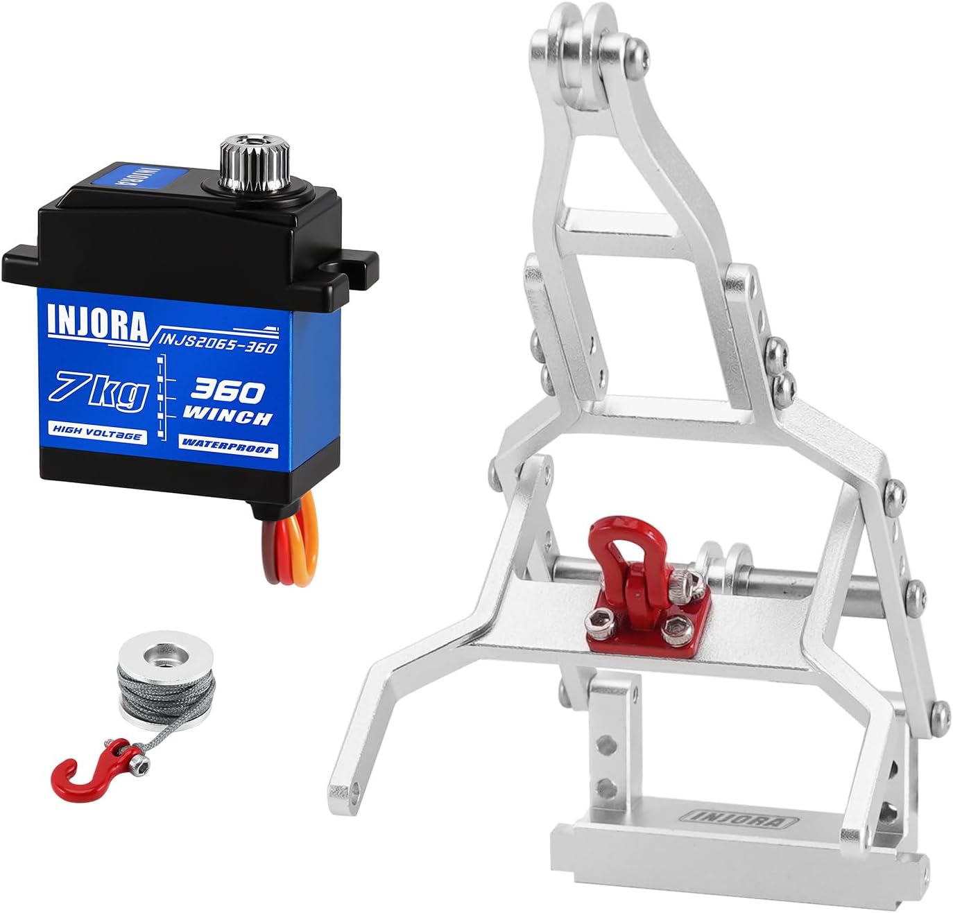 INJORA INJS2065-360 Waterproof 7KG Winch Servo & Tow Truck Crane Kit for 1/18 TRX4M(Silver)