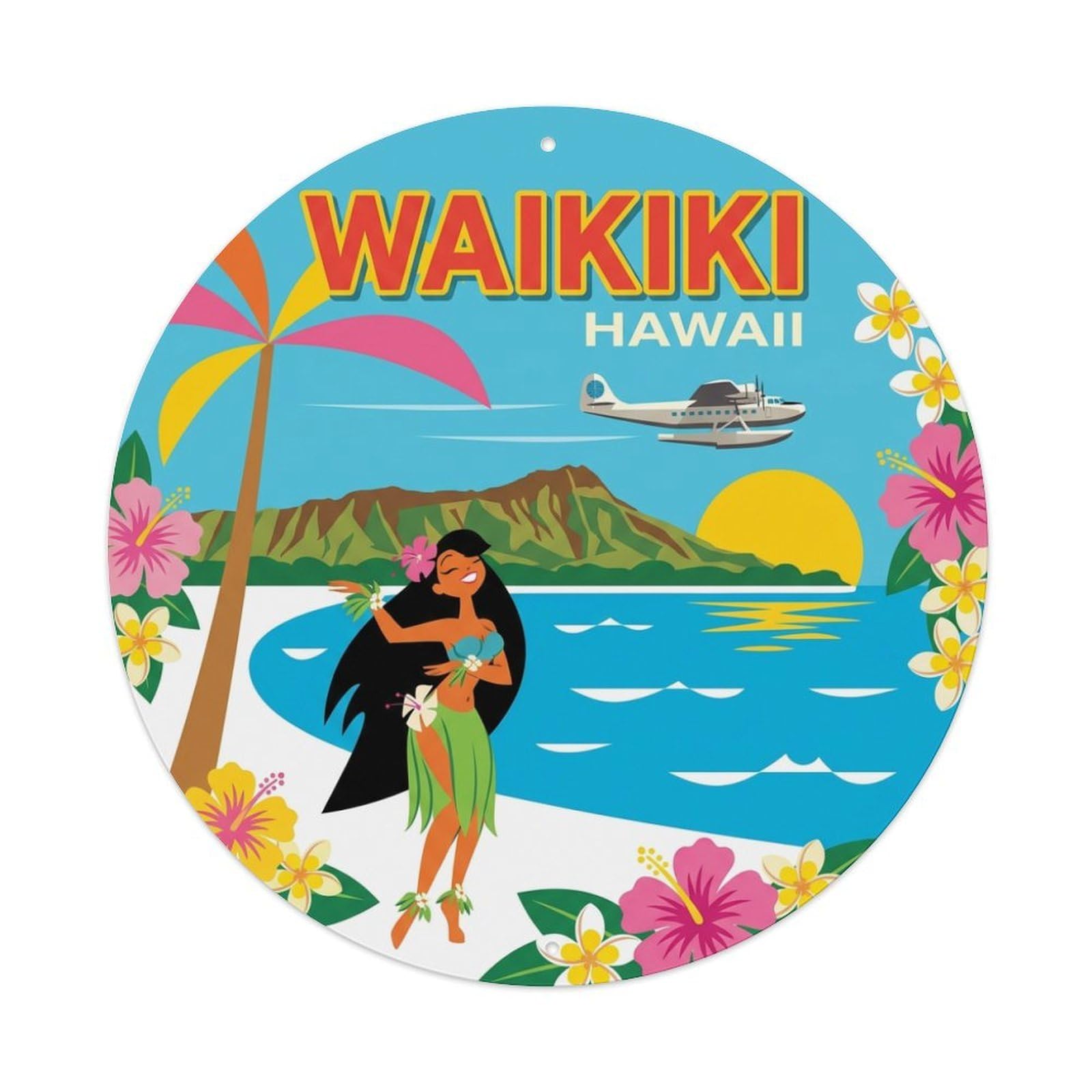 Vintage Travel Waikiki Hawaii Dedication Metal Tin Sign