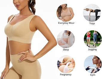 Lemef 3-Pack Seamless Sports Bra Wirefree Yoga Bra with Removable Pads for Women