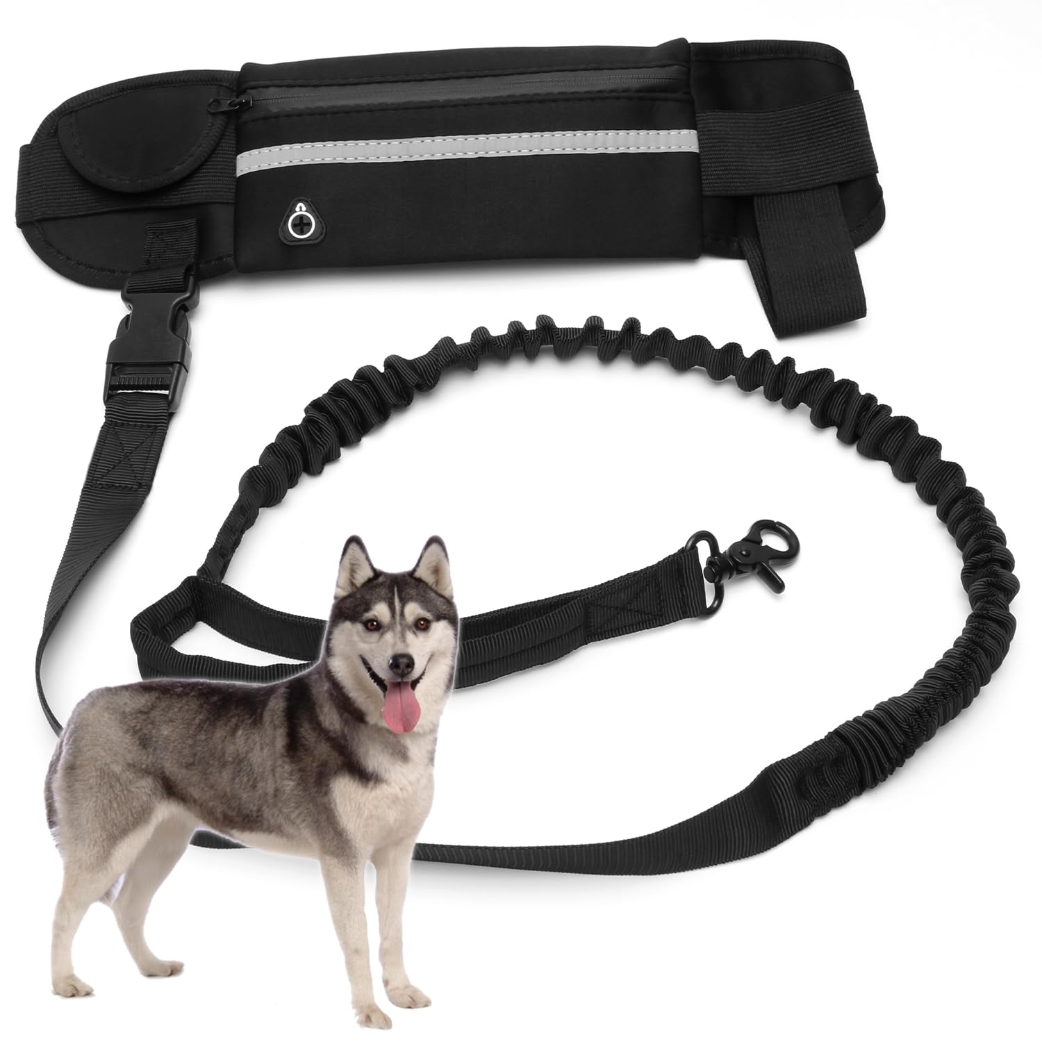 POXIAOER Correa para perro manos libres, correa para correr y caminar, cinturón de cintura ajustable, bolsa para pasear perros, correa extensible de 68 pulgadas (negro)