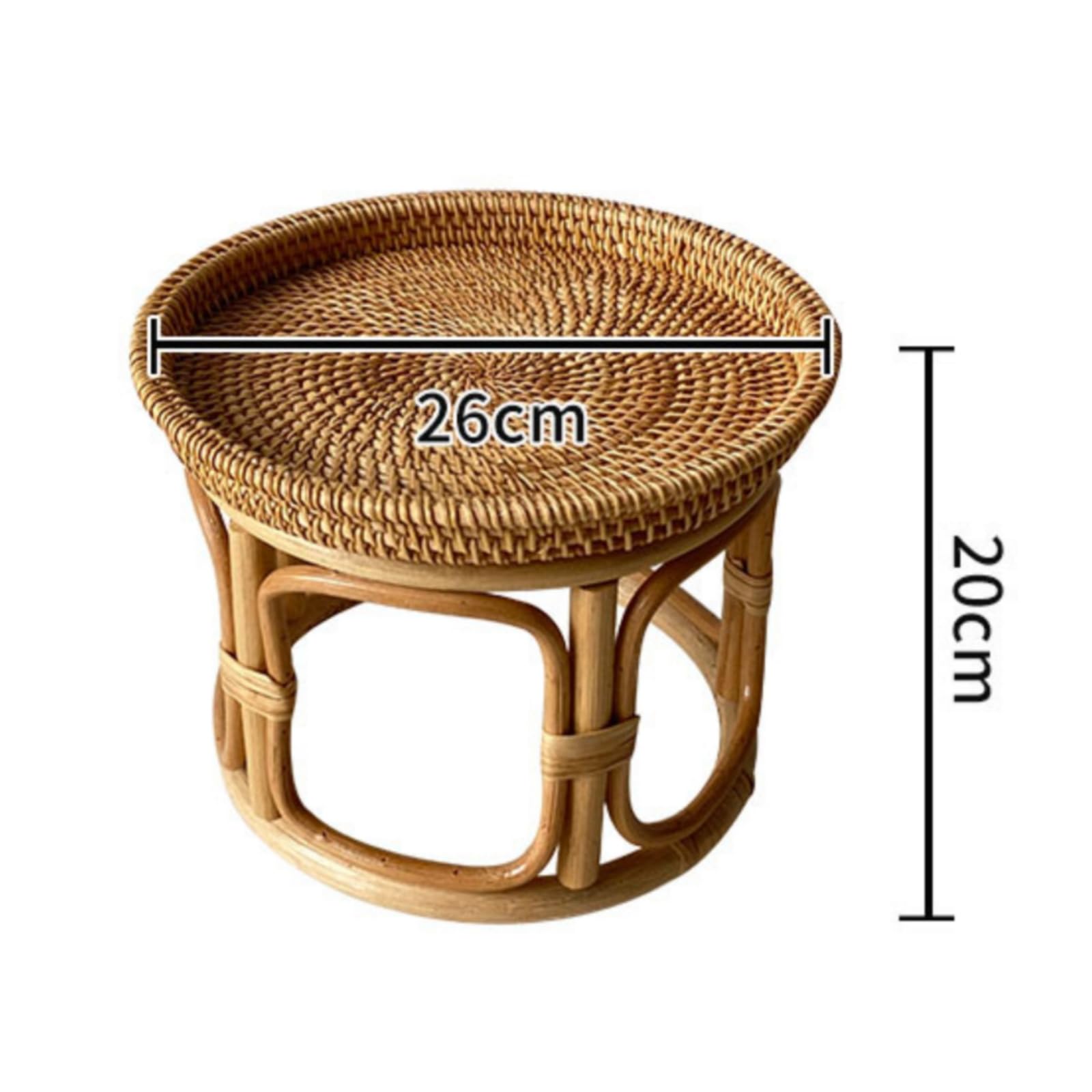 Table d'Appoint Rotin Tressé Table Basse Bout de Canapé Guéridon Ronde Artisanale Compacte Plateau Résistant en et Bois Massif Adaptée au, 26 Cm X 20 Cm, Petit Modèle Rond en Rotin