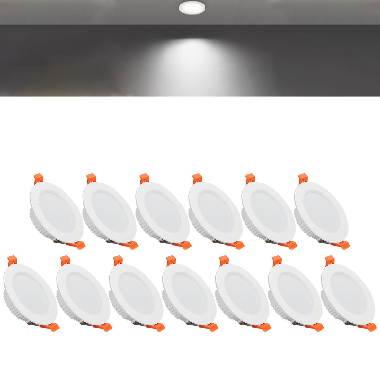 TTiiLoe 7W Round LED Recessed Ceiling Spotlights, 6000K Cold White Ultra Slim Panel Ceiling Light, Cut Φ80-90mm, AC110-240V Downlights for Hallway Stairwell Showroom, 13 Pack