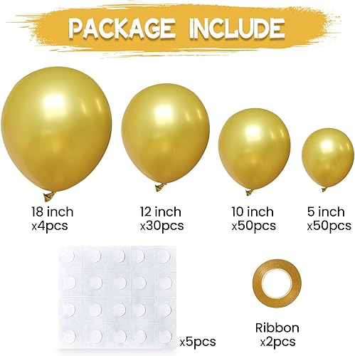 Miniatura 2 de 134 globos metálicos dorados de diferentes tamaños de 5, 10, 12, 18 pulgadas, globos de látex dorado cromado para cumpleaños, boda, baby shower.