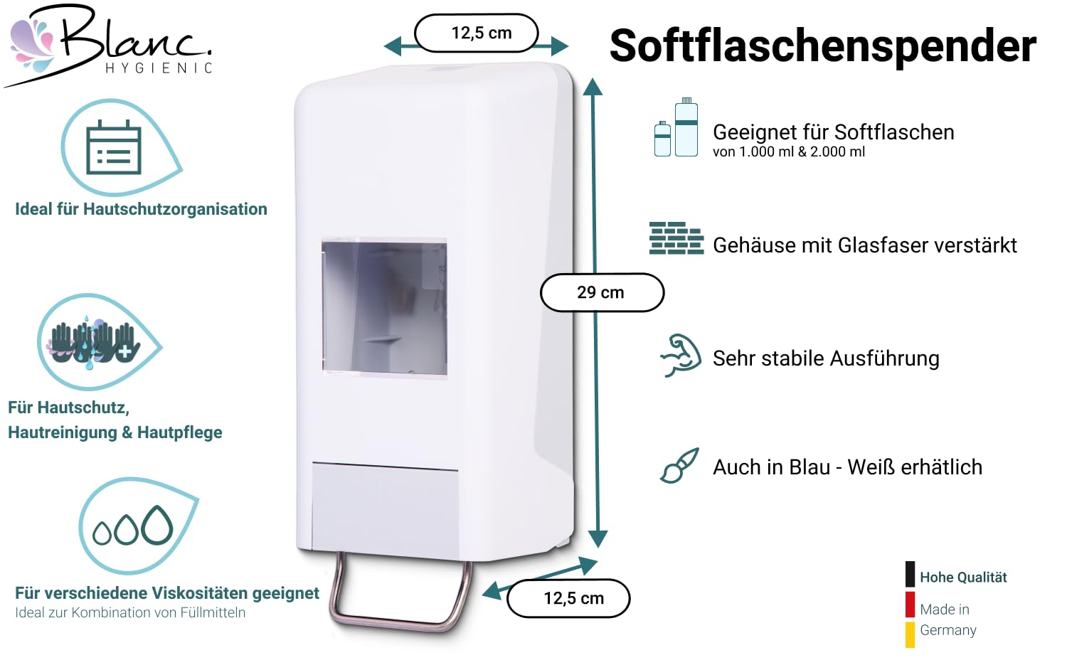 Set Softflaschenspender + 2x2 L Titan Basis | Blanc HYGIENIC SET mit Softflaschenspender und 2x 2 Liter Titan Basis Handreinigungspaste