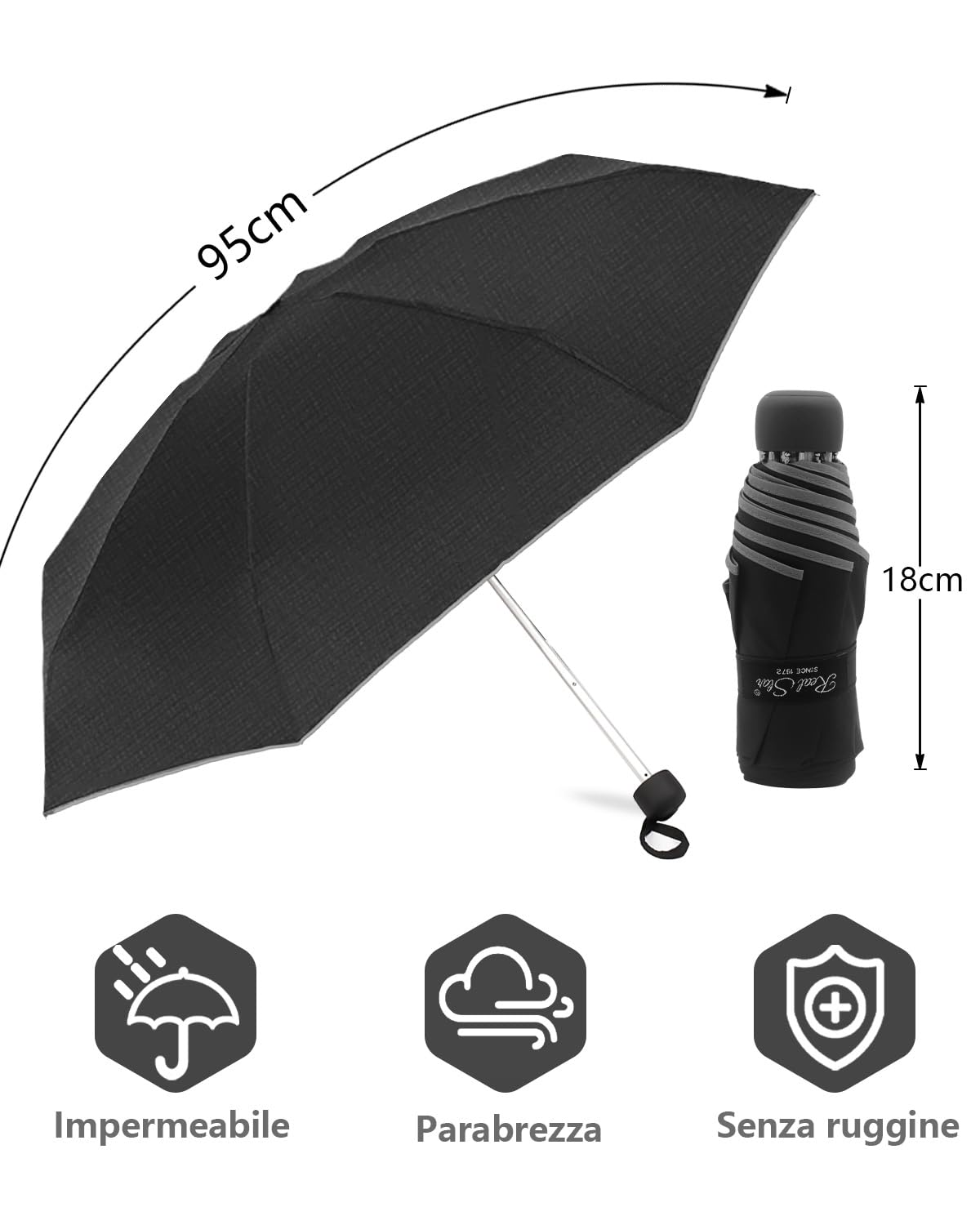 HW CASA Mini Ombrello Tascabile,Solo 18 Centimetri Ombrello Portatile,Stecche per Ombrello Antivento in Lega di Alluminio Ultraleggera da 236g,Mini Ombrello da Viaggio,Ombrello Donna e Uomo