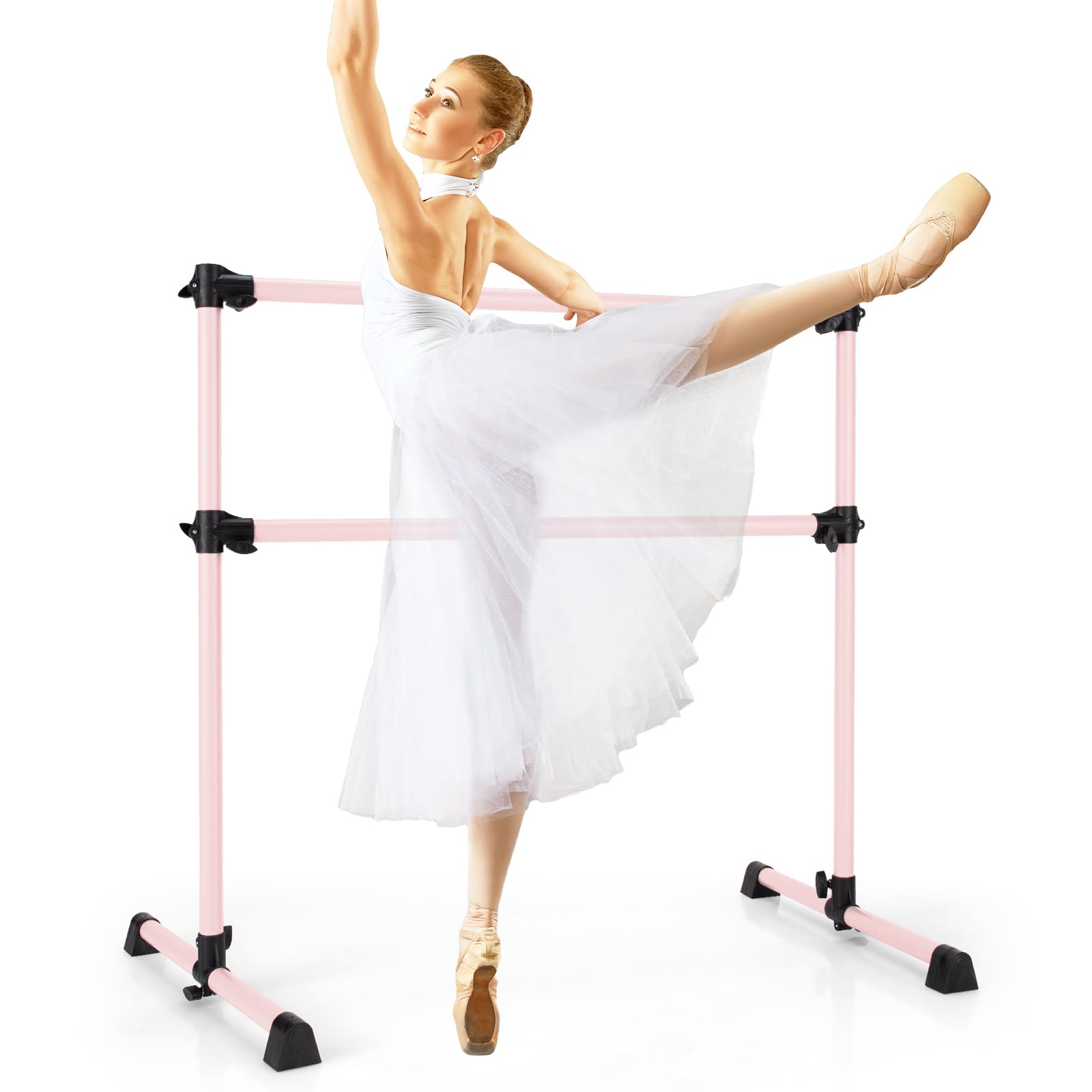GOFLAME 4FT Ballet Barre Portable, Freestanding Double Ballet Barre Height Adjustable with Anti Slip Base, Heavy Duty Stretch Dance Bar for Home