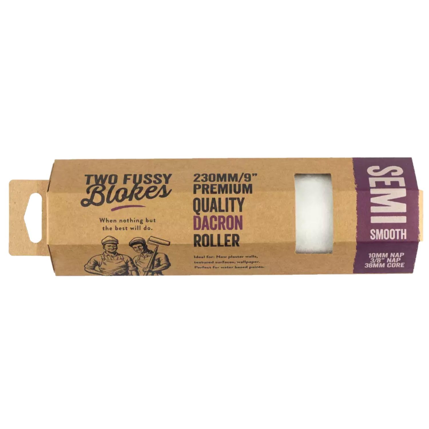 Two Fussy Blokes White 230Mm (9 Inch) Dacron Paint Roller Sleeve – 10Mm Nap For Semi-Smooth Surfaces – Ideal For Walls, Ceilings, Water-Based Paints & Emulsions [Single Pack]