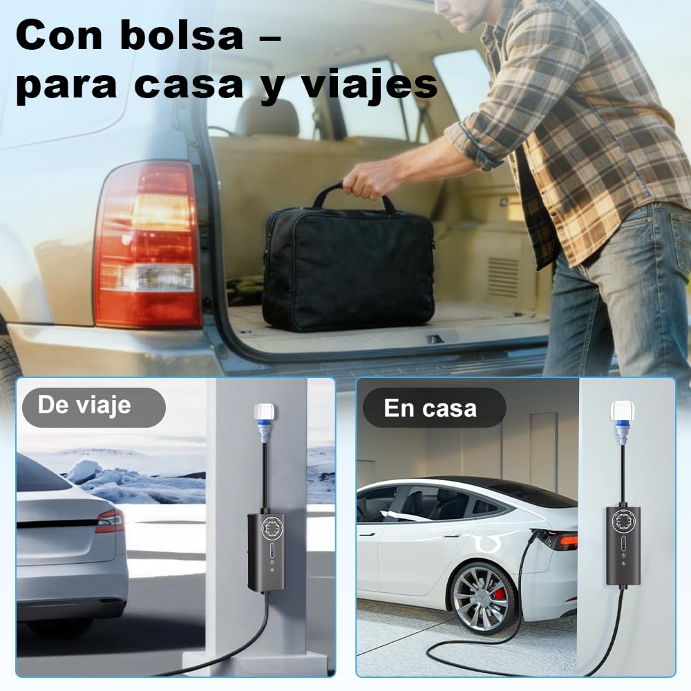 Junsun Cargador EV Portátil 7.2KW Monofásico, Corriente Ajustable 6A-32A, Cable 5m con Enchufe CEE Industrial Azul, Maletín de Transporte Incluido – Ideal para Coche Eléctrico e Híbrido