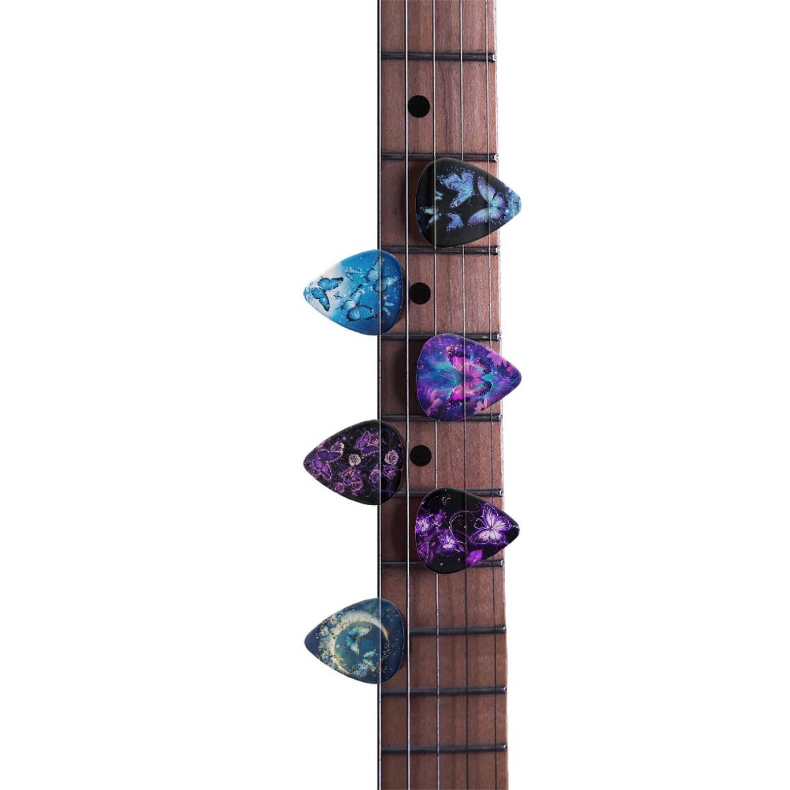 KEIAHUAN Púa de guitarra de mariposa para mujeres y niñas, paquete de 6 púas de guitarra, triángulo clásico, púas de guitarra pesada para bajo, guitarras acústicas para mujeres guitarristas