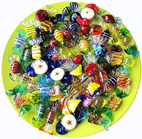 Sujeetec 24pcs Handmade Vintage Murano Style Various Glass Sweets Glass Candy Ornaments for Home Party Wedding Christmas Xmas Tree Festival Decorations Gift
