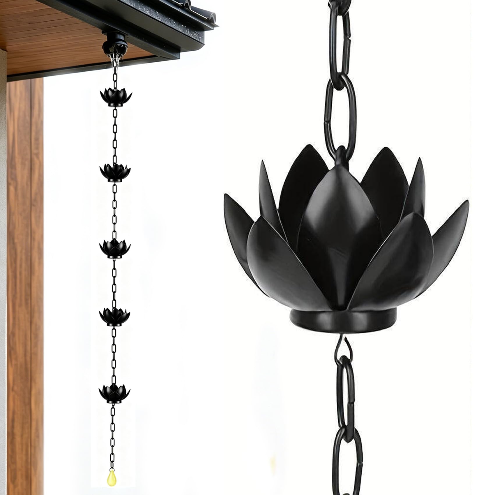Cadena de Lluvia de Loto Robusta, Protege contra Salpicaduras y Erosión, Material Anticorrosivo, Montaje Rápido, Accesorio Práctico y Decorativo para Canalones de Viviendas