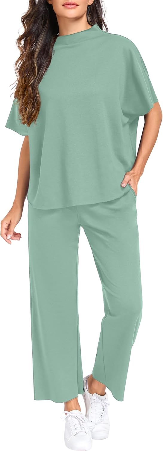 PrinStory Womens 2 Piece Lounge Sets Casual Outfits Pullover Top and Wide Leg Pants Matching Pjs Soft Pajamas Loungewear - Image 4