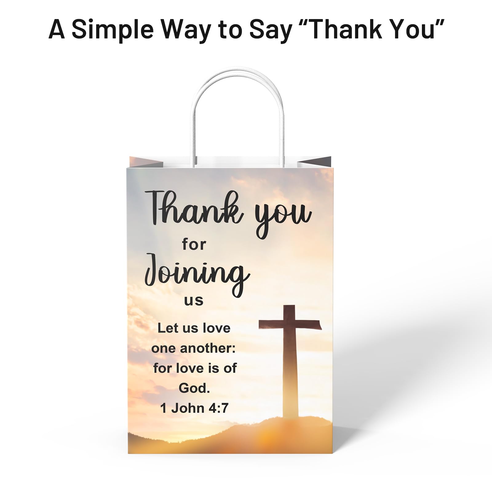 QIELSER Christian Thank You Gift Bags 50 Pack, Welcome to Our Church Paper Bags with Handles, Religious Cross & Bible Verse, Church Favor Bags for Baptism, VBS, Easter