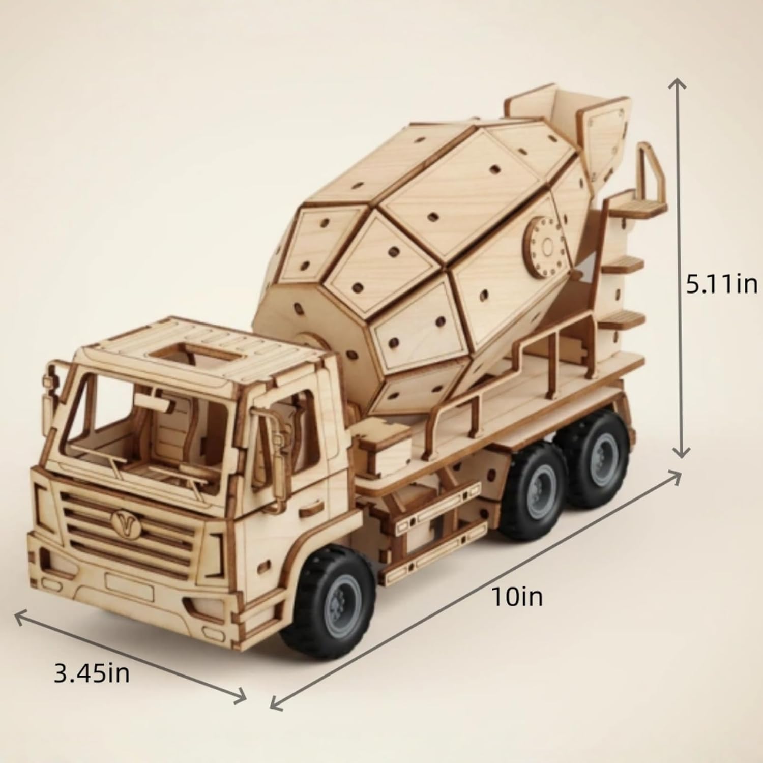 3D Wooden Puzzle Cement Mixer, Pull-Back Construction Vehicle Assembly Kit with Rotatable Mixing Drum,Wood Craft Gift for Adults, Men and Teens