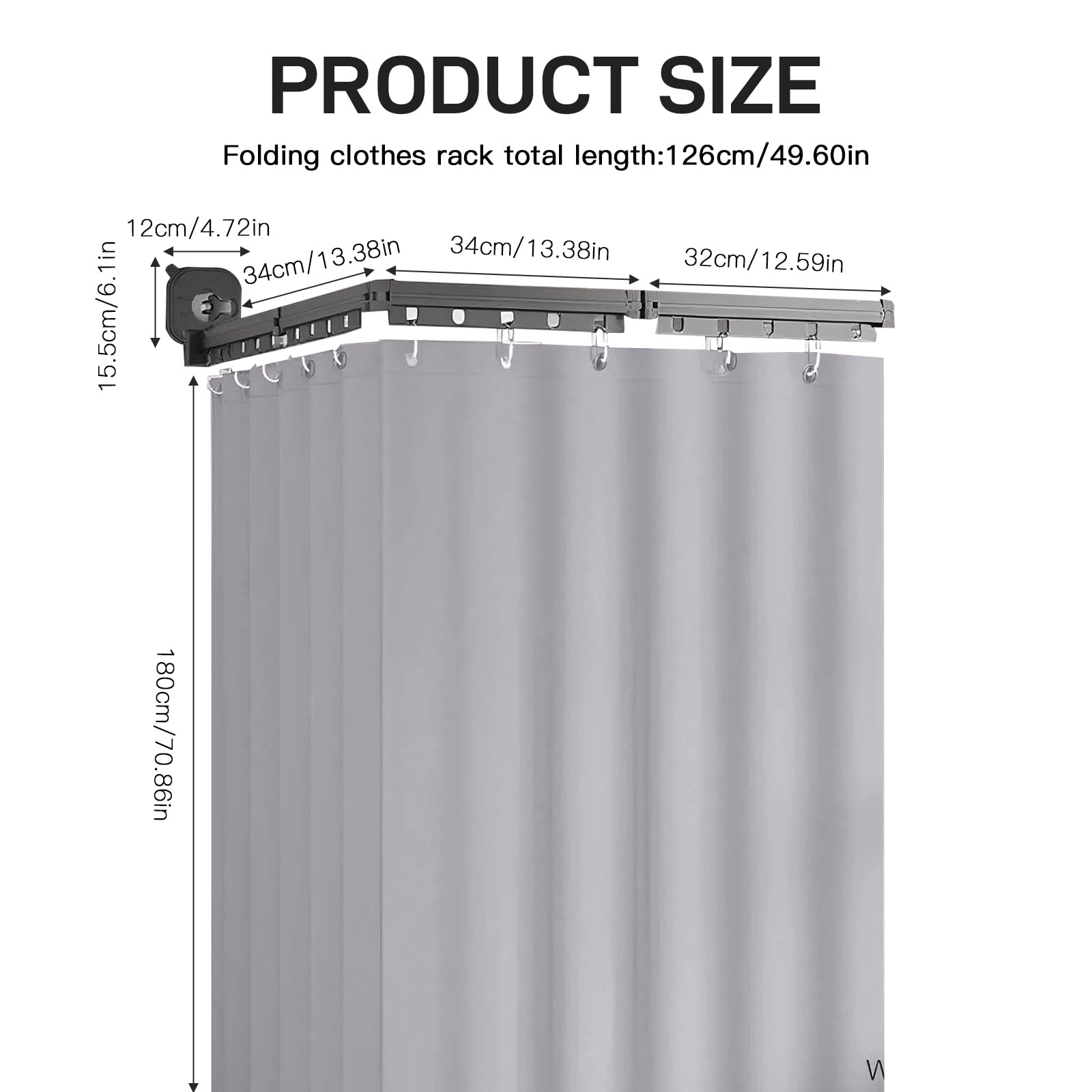 Duschvorhangstange - Ohne Bohren L/U Form 3 Fold Faltbar - Duschstange Mit Starkem Saugnapf Shower Curtain Rail Winkelverstellbar Wasserdicht Für Bad Wohnmobil Gäste Wc