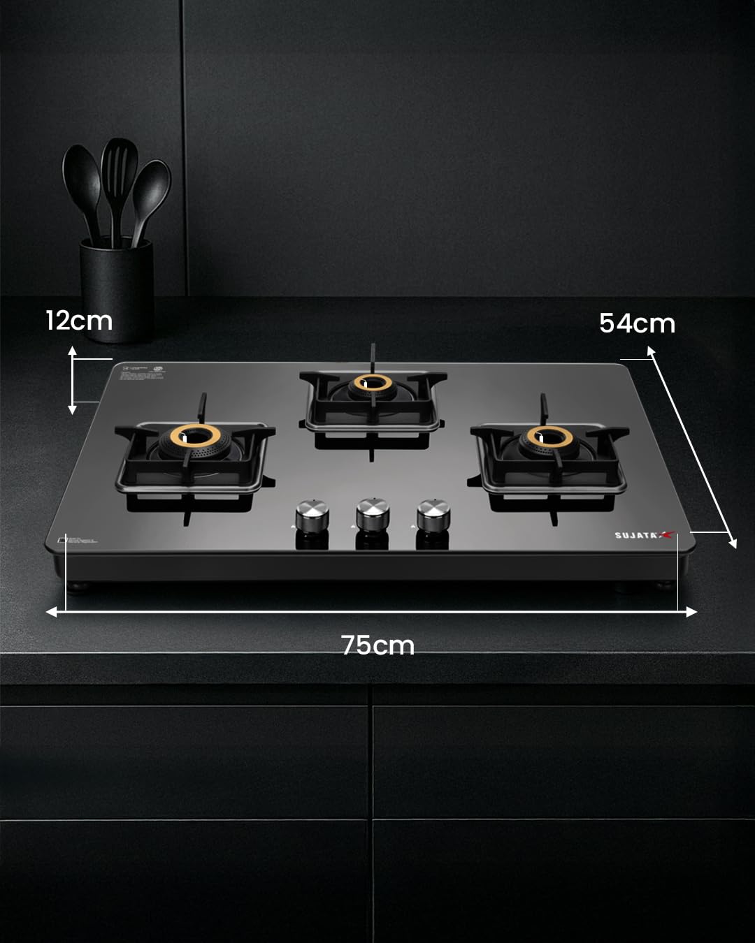 Sujata Premium 3 Burner Auto Ignition Gas Stove Product Dimensions