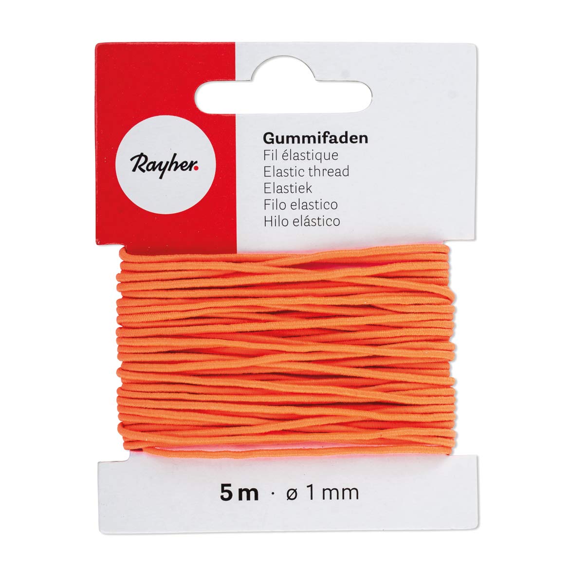 RAYHER 8908934 Elastic Thread 1 mm, Karte 5 m, Orange