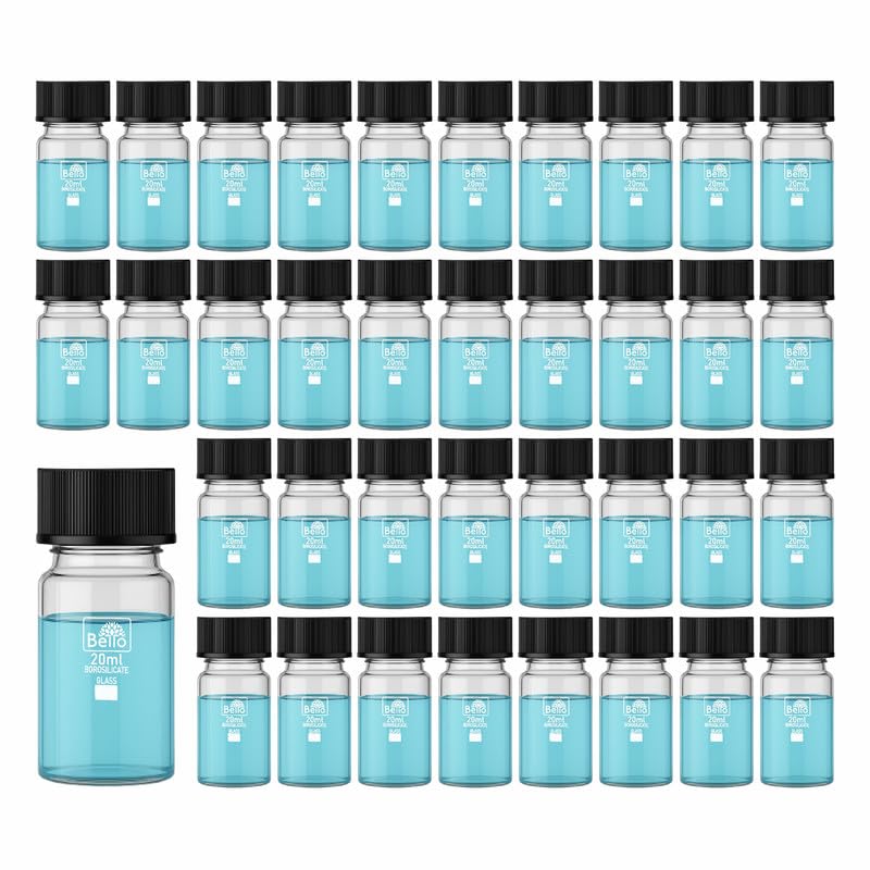 Image of Bello 40pcs-20ml Clear Glass Vials Culture Tube with Screw Caps and PE Stopper, Leak-Proof Glass Bottles Containers for Cosmetics Perfume Making Lab Laboratory - High Borosilicate Glass