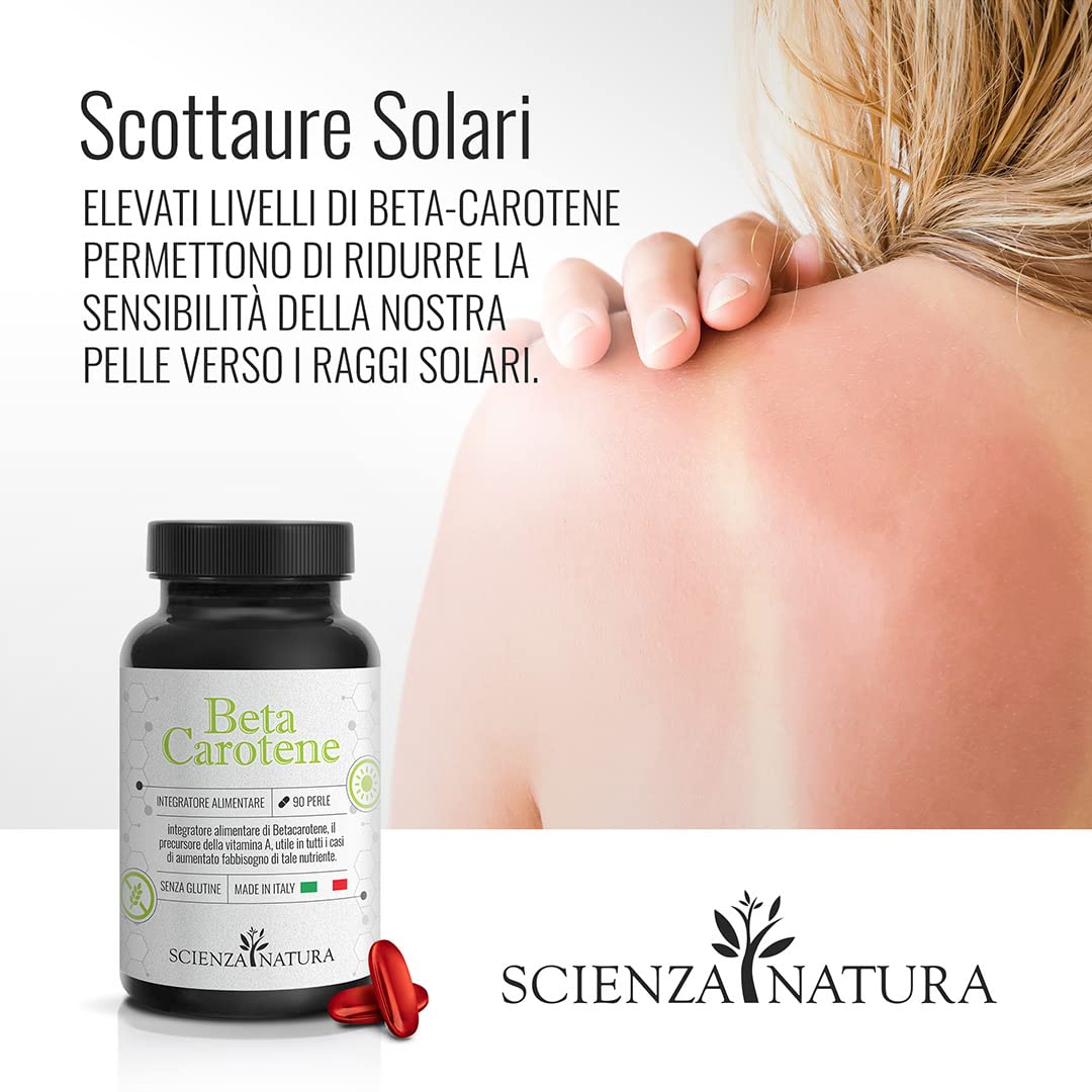 ScienzaNatura - Betacarotene per Abbronzatura Forte - Integratore per Attivatore Abbronzatura, Occhi e Pelle Made in Italy - 90 Perle