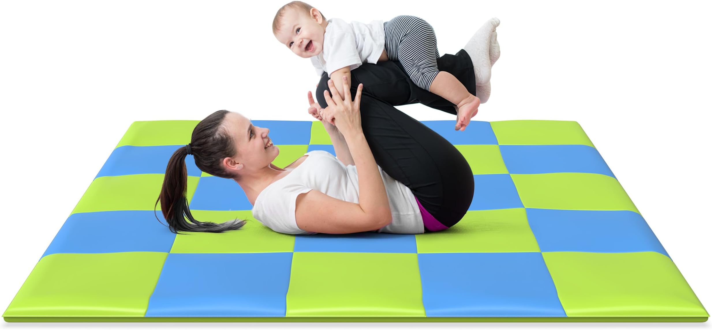 Playmat for Children, Kids, Babies, Toddlers, and Parents - Memory Foam Soft Cushioned Activity Play Mat Squared 148 x 148 cm - Blue and Green