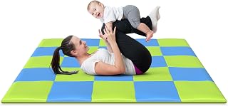 58" Inch Baby Play Mat Foldable Play Padded Play Yard for Babies and Toddlers Mat Tummy Time Activity Mat Memory Foam Soft Cushioned Play Mat Nap Mat (58 x 58, Green/Blue)