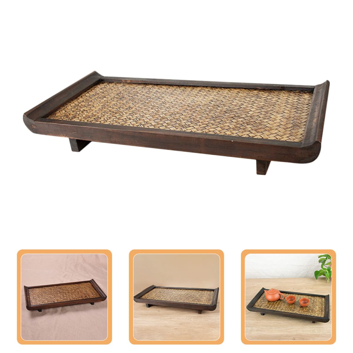 Plateau de service en bambou avec design pratique pour les restaurants et les mariages – Plateau multifonction pour goûter et petit-déjeuner en couleur café, parfait pour le divertissement