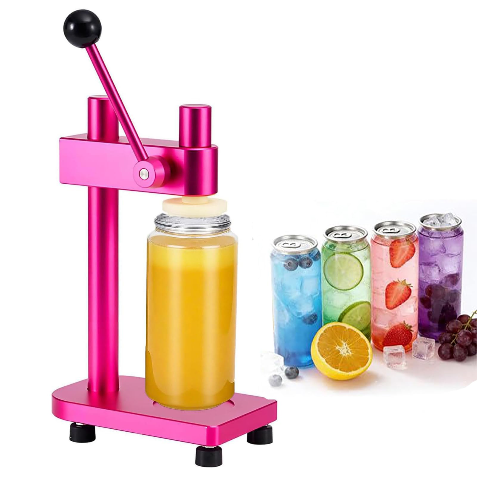 Sunbgrpye Pink Manual Can Sealing Machine, Aluminum Alloy Cup Sealer, Height Adjustable, For Cans With A Diameter Of 55Mm, For Sealing Fruit Juices, Coffee, Sodas, Other Beverages