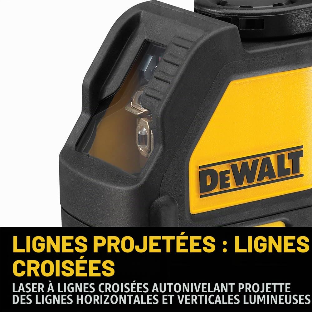 DEWALT - Laser Croix Autonivelant - Faisceau Vert - IP54 - +/- 3mm par 10m - Support de Rotation Magnétique - Raccordement au Trépied 1/4" - DW088CG-XJ