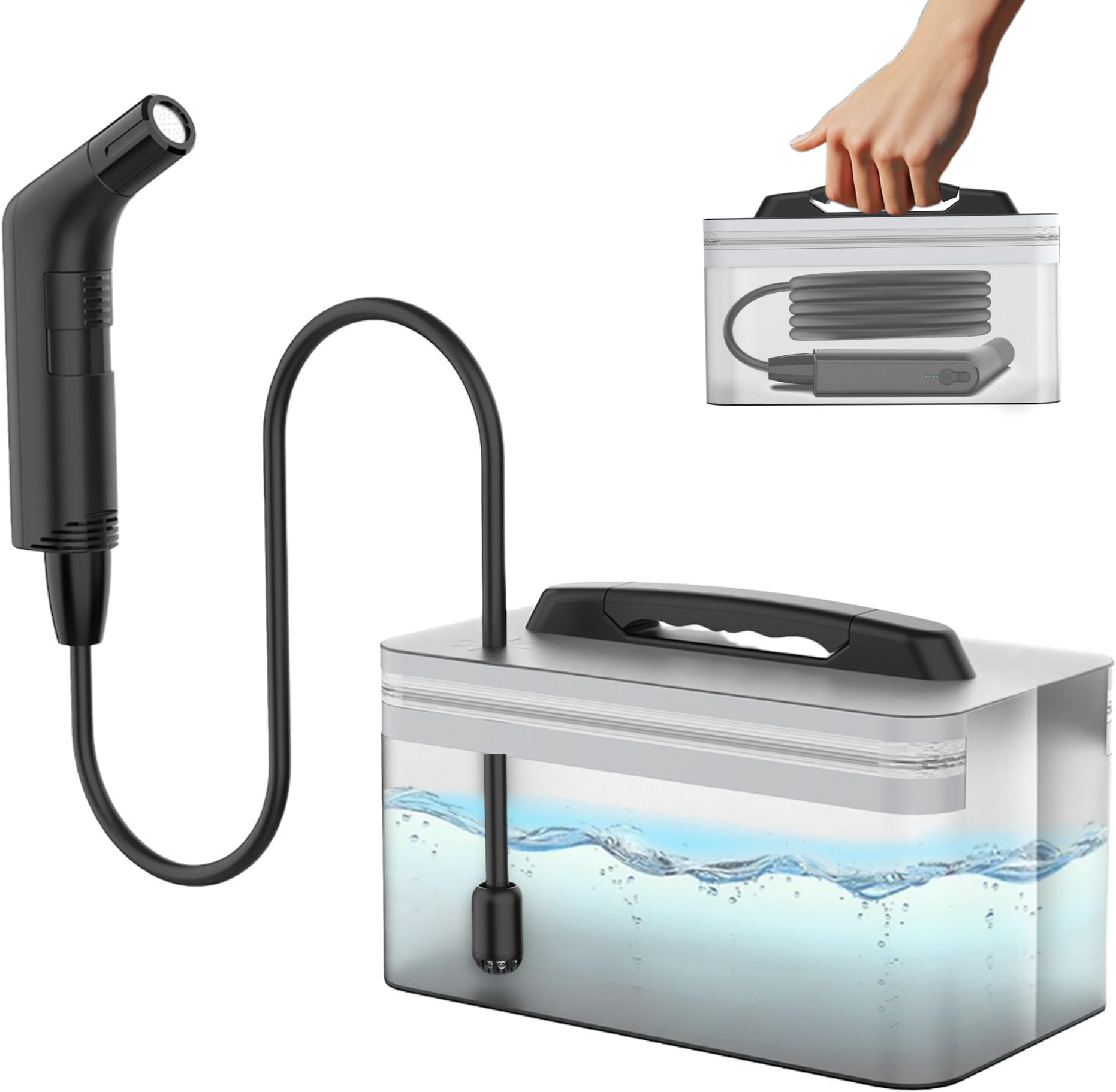 Electric Portable Travel Bidet, Handheld Rechargeable Bidet Sprayer, Personal Pressure Sprayer with 2.3 Liters Water Tank for Car Shower Bathroom Toilet Outdoor Camping, Black