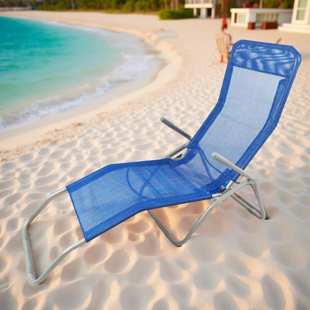 Lettino Prendisole Basculante Sdraio da Esterno 130x43x58h cm - Struttura a Dondolo, da Giardino, Reclinabile, Piscina, Spiaggia, Terrazzo - Struttura in Metallo (Blu)
