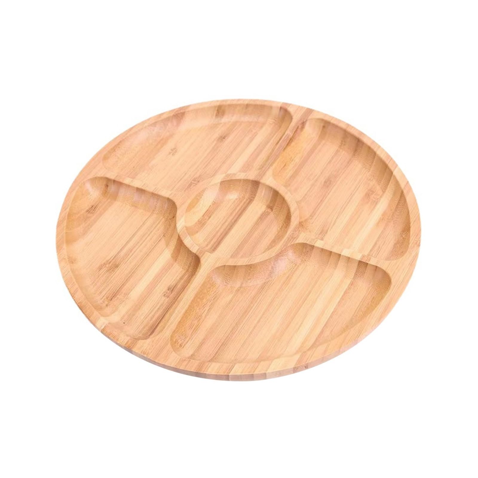 Vassoio Natalizio Vassoio da portata rotondo in bambù con 5 scomparti, ideale for snack, frutta, noci, piatto in legno con divisori for vassoi da festa(25cm)