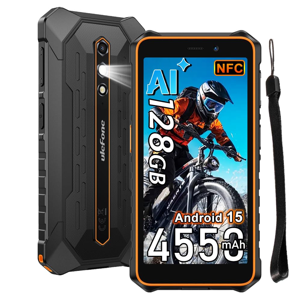 RugKing 2 Pro Móvil Irrompible Android 15, 4G Móvil Indestructible con IA, 8GB+128GB/2TB, 5.45" HD+, 13MP+5MP, 4550mAh, Smartphone Impermeable IP68, 4G Doble SIM/5G WiFi/NFC/OTG/GPS/FM,Naranja