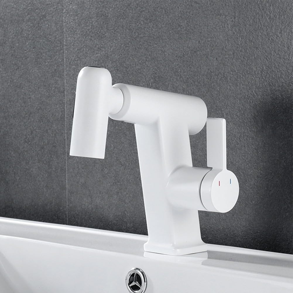 Mitigeur de cuisine blanc avec douchette extractible pivotant à 360°