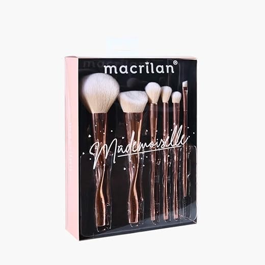 Kit de Pincéis para Maquiagem Macrilan Mademoiselle ED004-6 Pincéis Macios, Estojo de Metal, Ótimo Custo-Benefício e Portabilidade