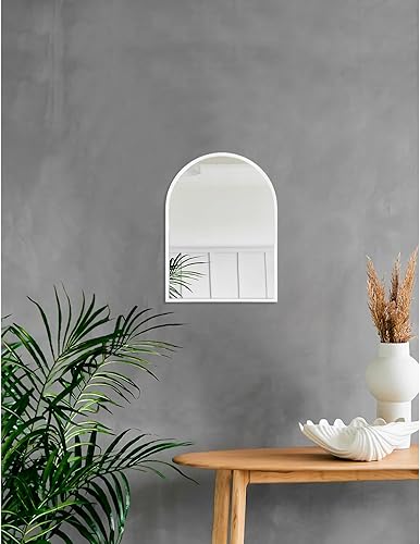 Miniatura 173 de Espejo de pared arqueado negro con marco de aleación de aluminio, espejo de baño de metal cepillado, espejo montado en la pared para sala de estar