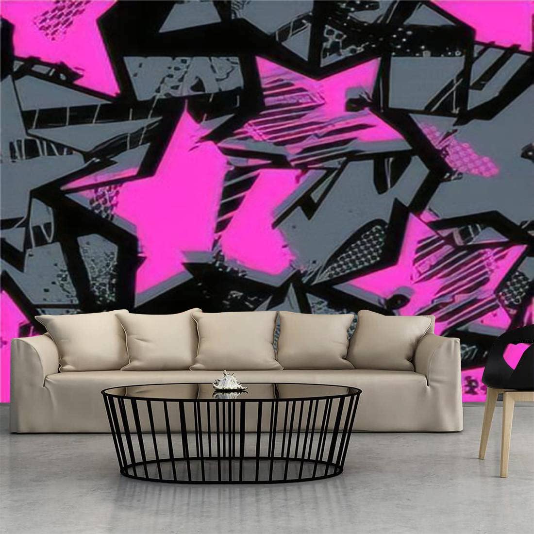 ARJRVIWNSPeel and Stick Wallpaper Abstract seamless chaotic urban geometric elements scuffed drops stars Canvas Wall Mural Self-Adhesive Removable Wall Paper for Bedroom Living Room Modern Wall Decor 66x96"